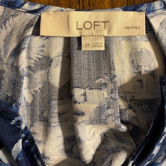 Ann Taylor Loft Women’s Small Petite Dress Midi Puff Short Sleeve Tie Waist - Picture 4 of 13